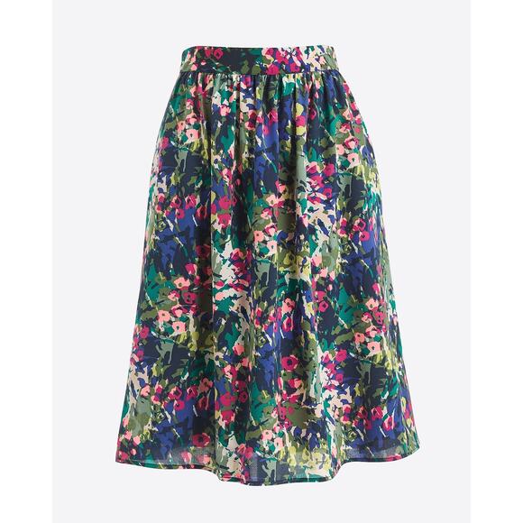J Crew Floral Skirt A-Line Size 2 Flowy Chiffon Blue Pink Green White Colorful - Picture 2 of 15